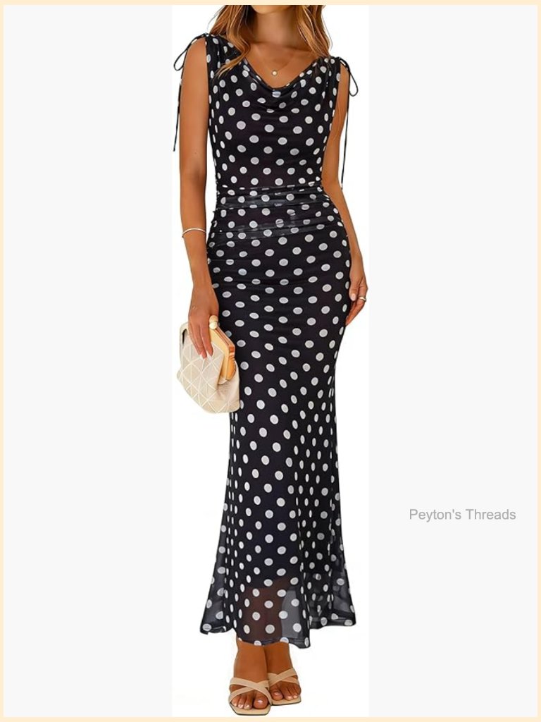 Sleeveless Bodycon Floral Mesh Maxi Dress With Cowl Neck Sexy Ruched Backless